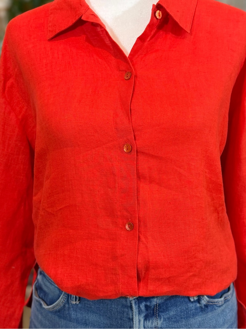 Eileen Fisher Burnt Orange Irish Linen Button Down Shirt Relaxed Fall M - Picture 4 of 10